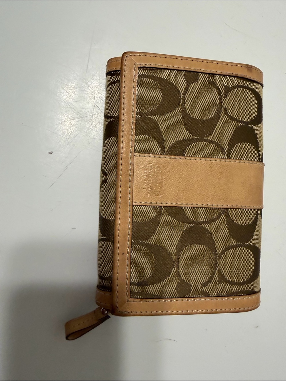 Coach Brown/Tan Signature Canvas Zip Wallet